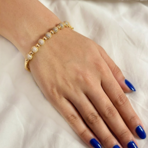 Gold pave bead bangle bracelet