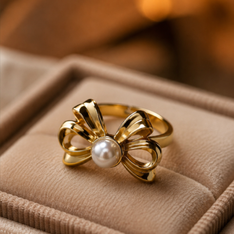 Anti-tarnish Adjustable ring with pearl