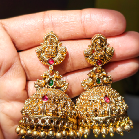 Antique Lakshmi Temple Jhumka Earrings