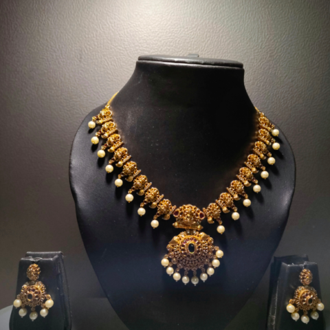 Antique Lakshmi Pearl Necklace Set