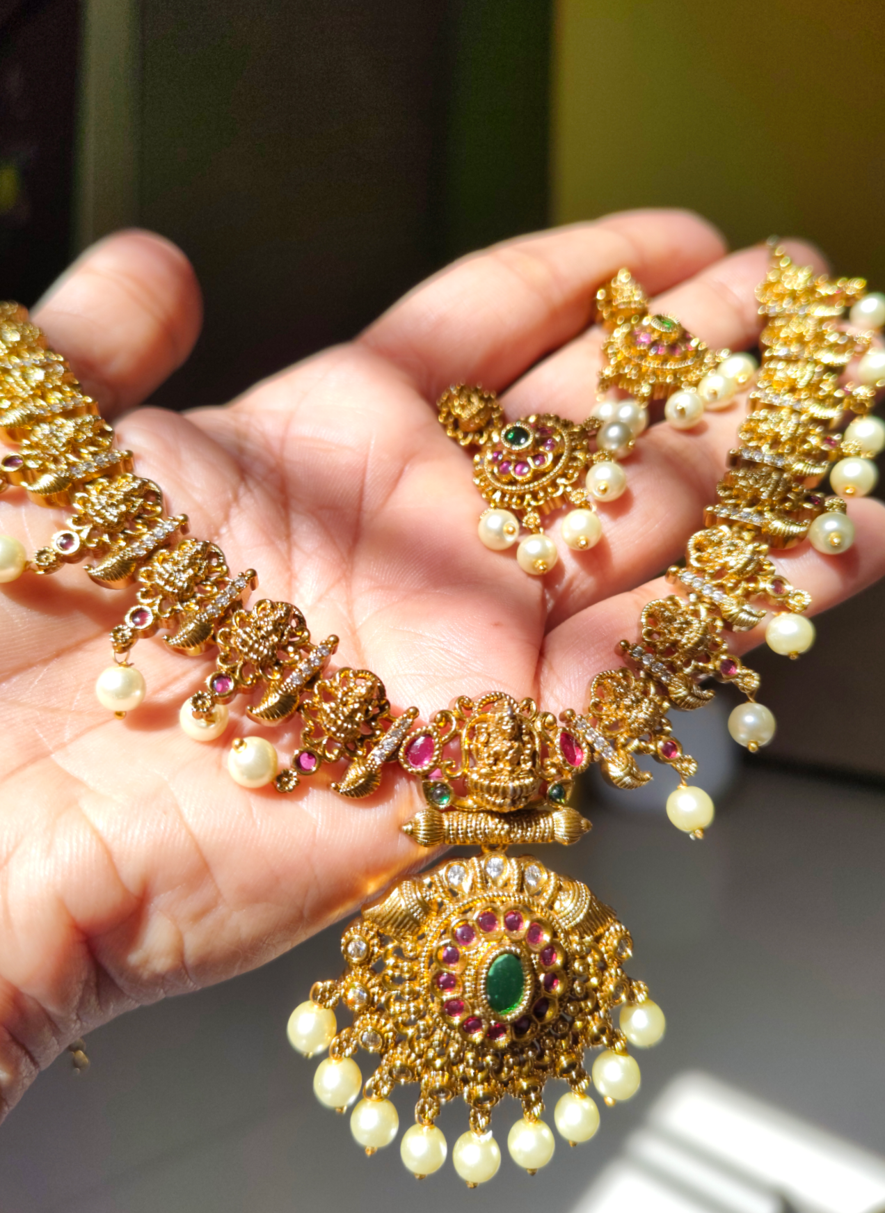 Antique Lakshmi Pearl Necklace Set - Image 2