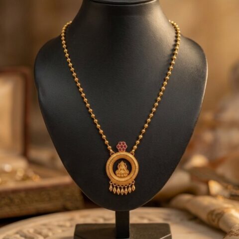 Gold Plated Lakshmi Pendant Short Haaram