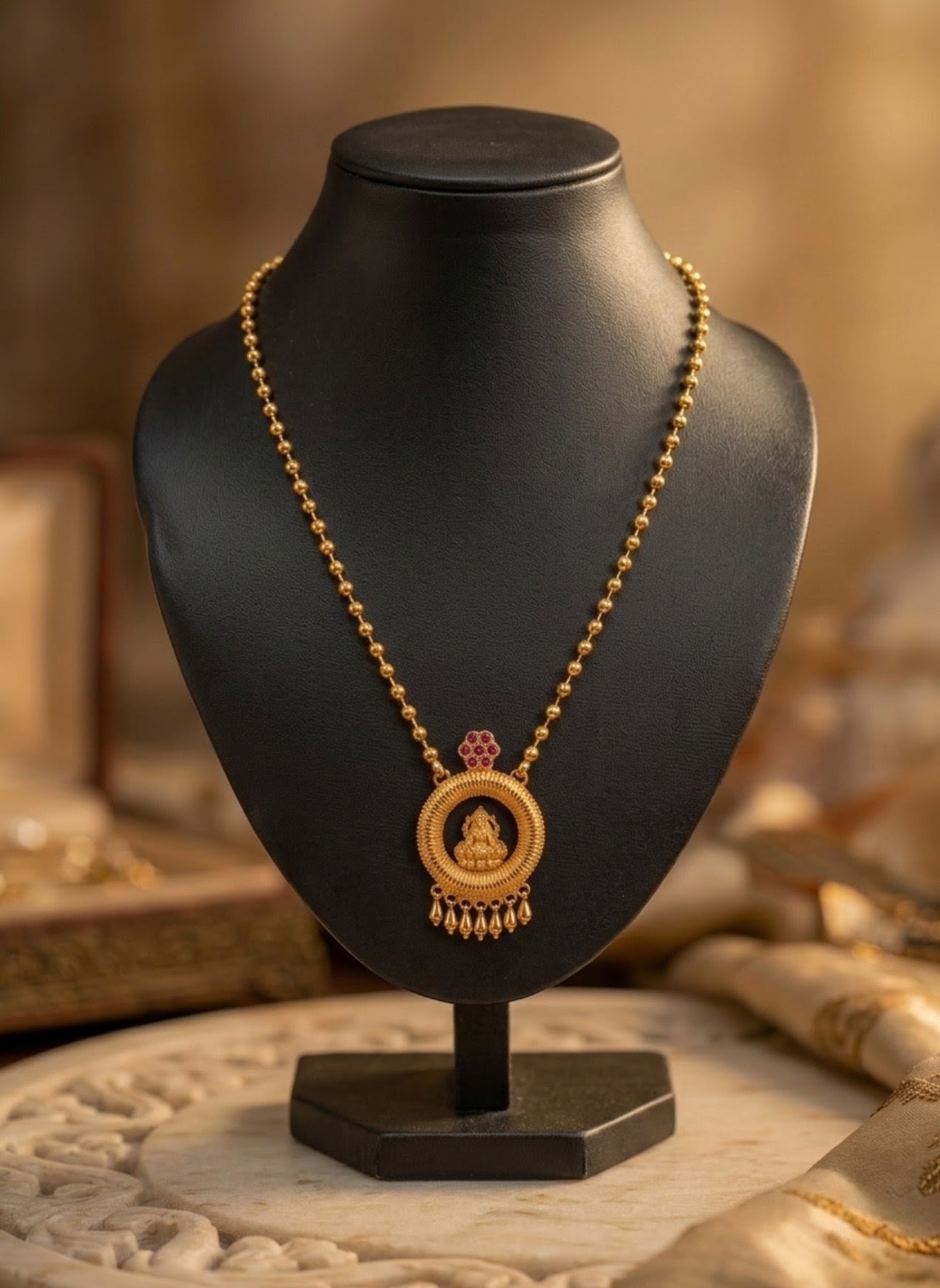 Gold Plated Lakshmi Pendant Short Haaram