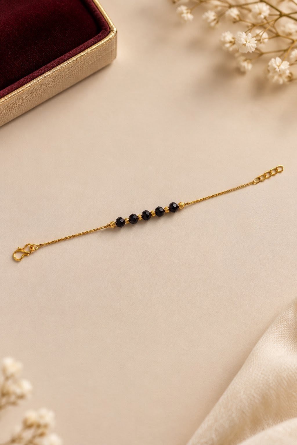 Black Beaded Gold-Plated Bracelet