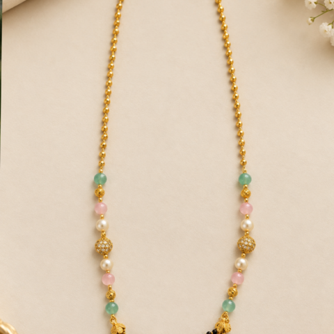 Pastel Pearl & Black Bead Layered Necklace